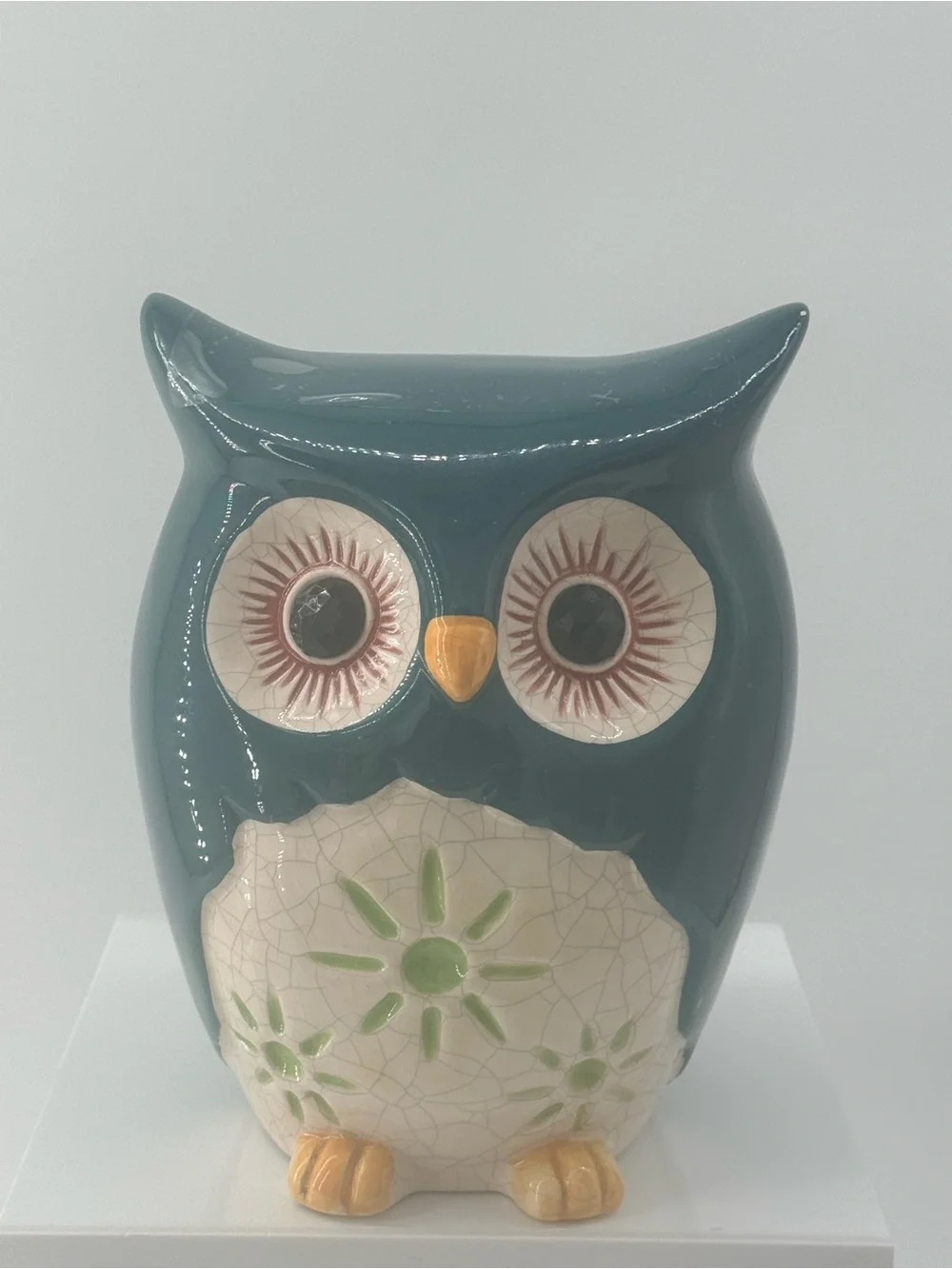 Blue Ceramic Owl Figurine Decorative Accent